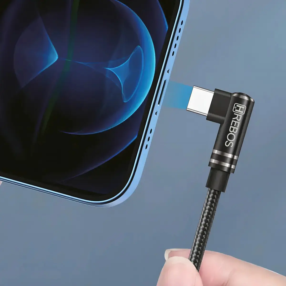 Cabo Tipo-C Para Usb-C Turbo 2 Metros 90° Gamer Hrebos Preto thumbnail 4