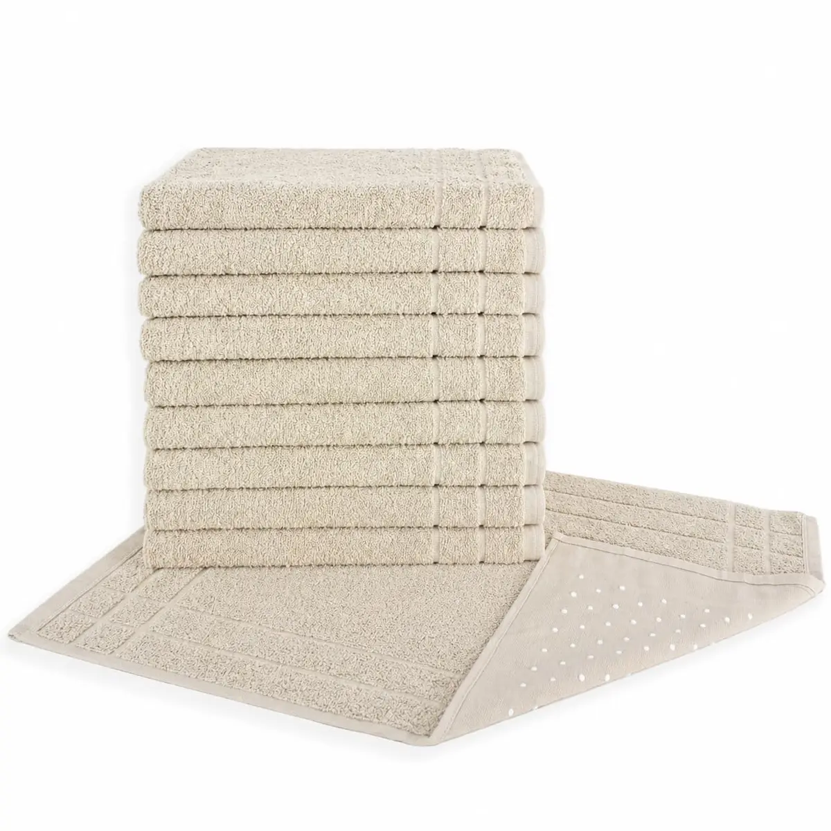 Kit 05 Tapetes para Banheiro Com Antiderrapante Grosso 550g/m² 45x70cm 100% Algodão - Bege