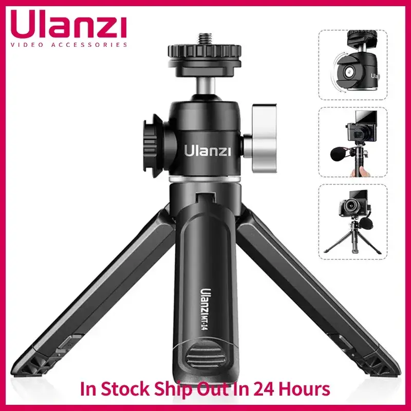 Mini tripé Ulanzi U-Vlog lite com 360 ° Cabeça esférica e sapata fria Selfie Stick Tripé de mesa para câmera iPhone Android Phone DSLR