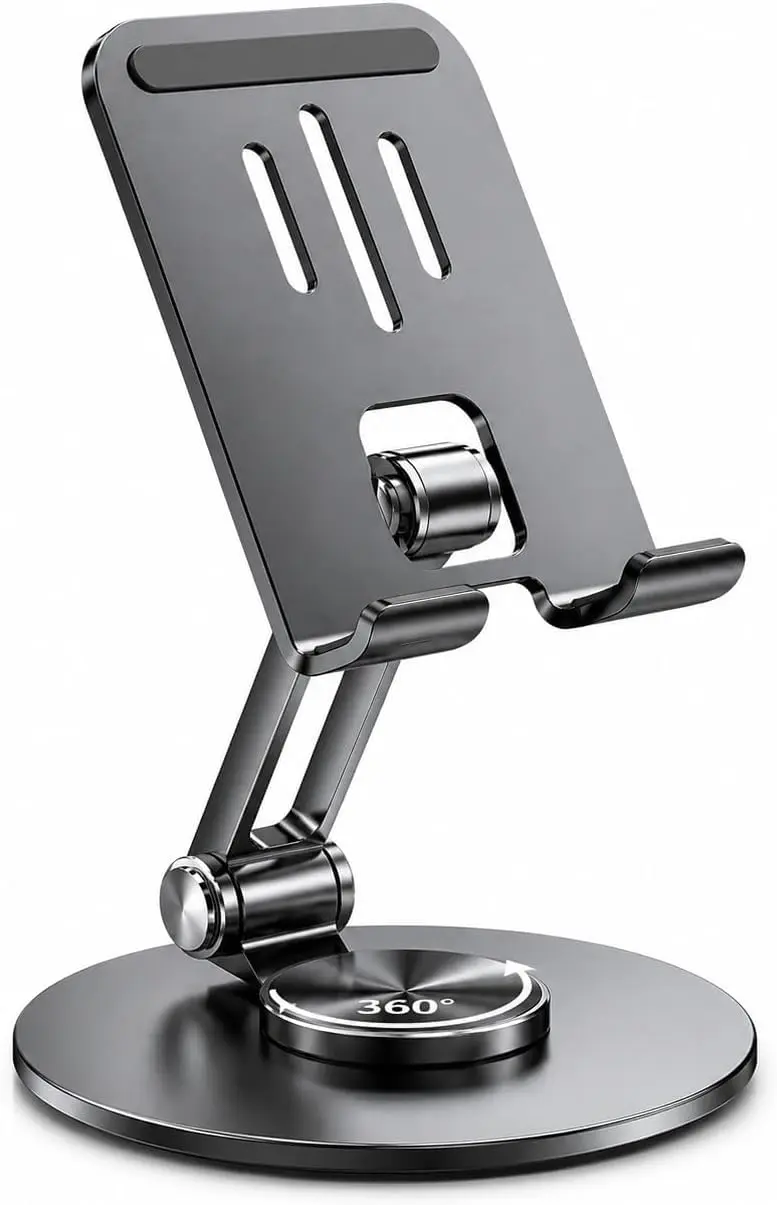 Suporte de Mesa para Celular e Tablet em Alumínio Ajustável 360° Dobrável - 1