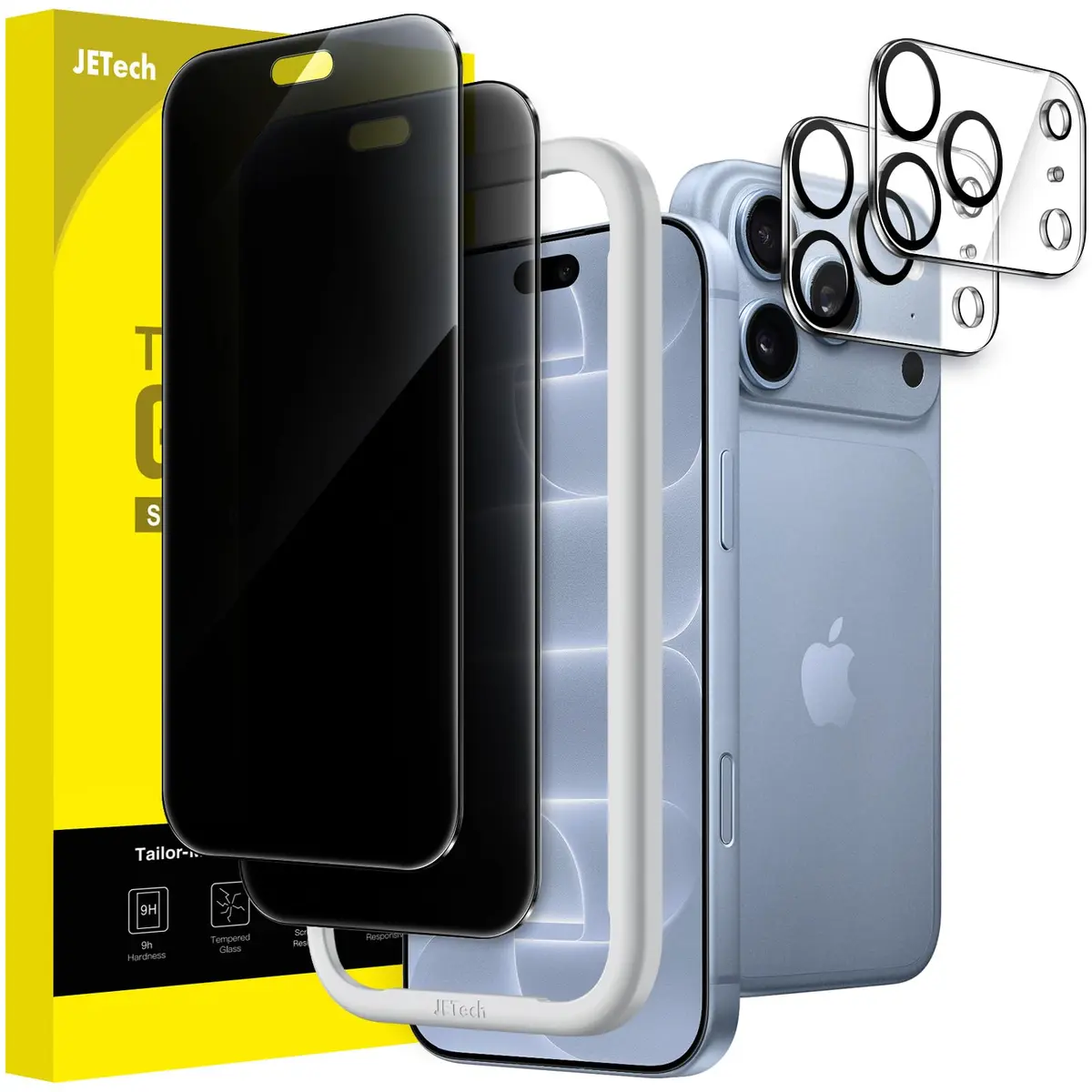 JETech Protetor de Tela de Privacidade para iPhone 18 Pro, 2+2 Unidades | Com Protetor de Lente de Câmera, 9H+ Filme de Vidro Temperado, Antiespião, Resistente a Arranhões, Anti-Impressão Digital
