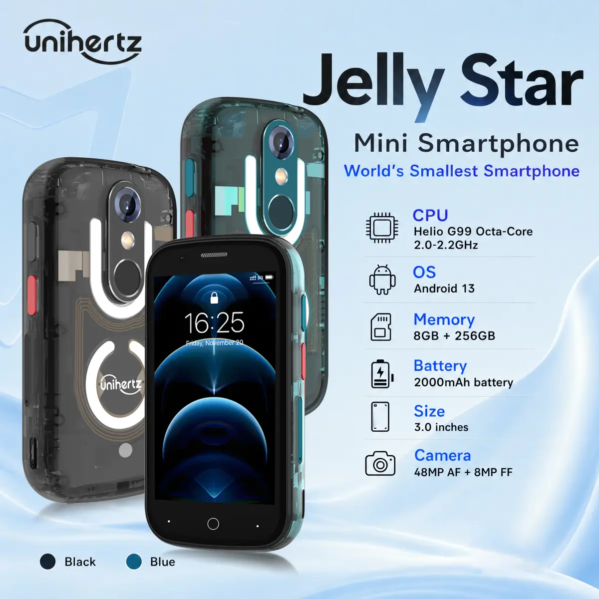 Unihertz Jelly Star Mini Smartphone 8GB 256GB Led Light desbloqueado transparente Backshell Celulares para telefone sobressalente