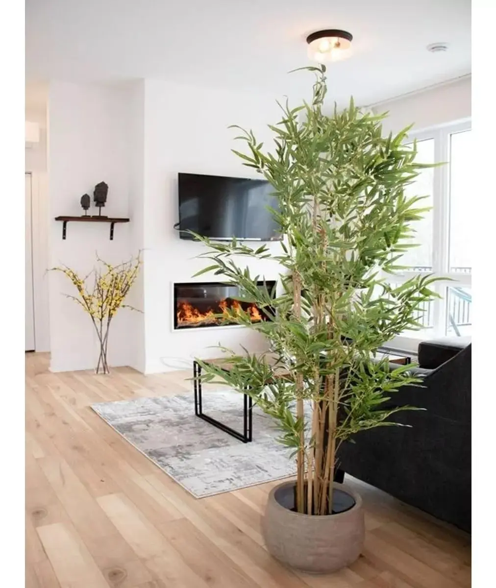 Bambu Artificial Grande Decoração Sala Com 2.10 Metros, Plantas Artificiais Realista para Decoração de Casa ou Escritório (com Vaso De Apoio) Bamboo Artificiais