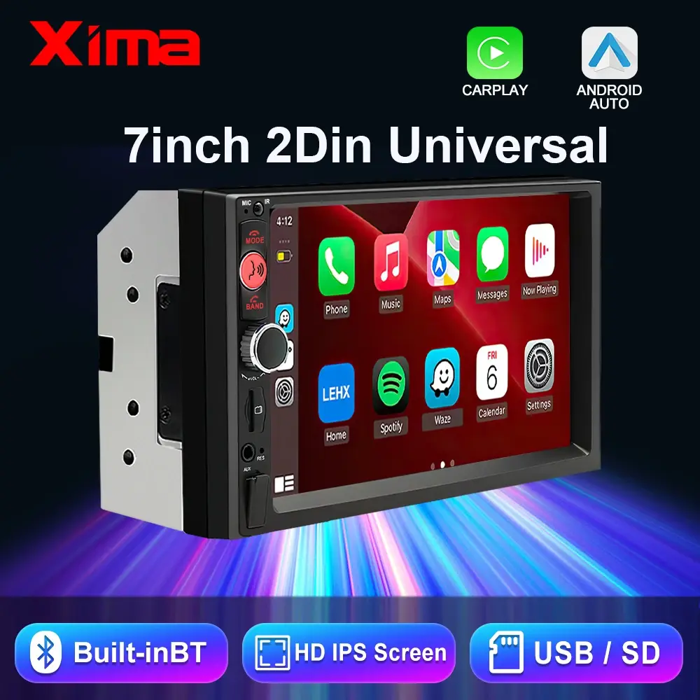 XIMA 2Din 7 "IPS Universal Wireless CarPlay Android Auto Car Radio Estéreo Multimídia Autoaudio Receptor FM Espelho Link Monitor