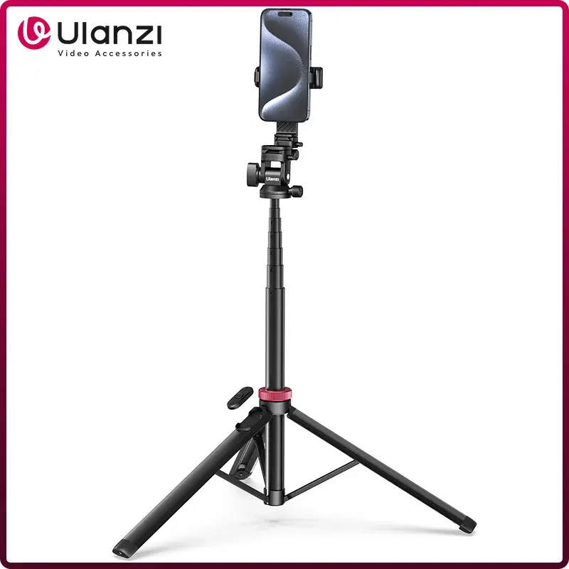 Ulanzi MT-78 1.85M Tripé de liberação rápida com suporte remoto para telefone Suporte para sapata fria 1/4 ''para câmera de telefone Luz de vídeo Microfone flash - 1