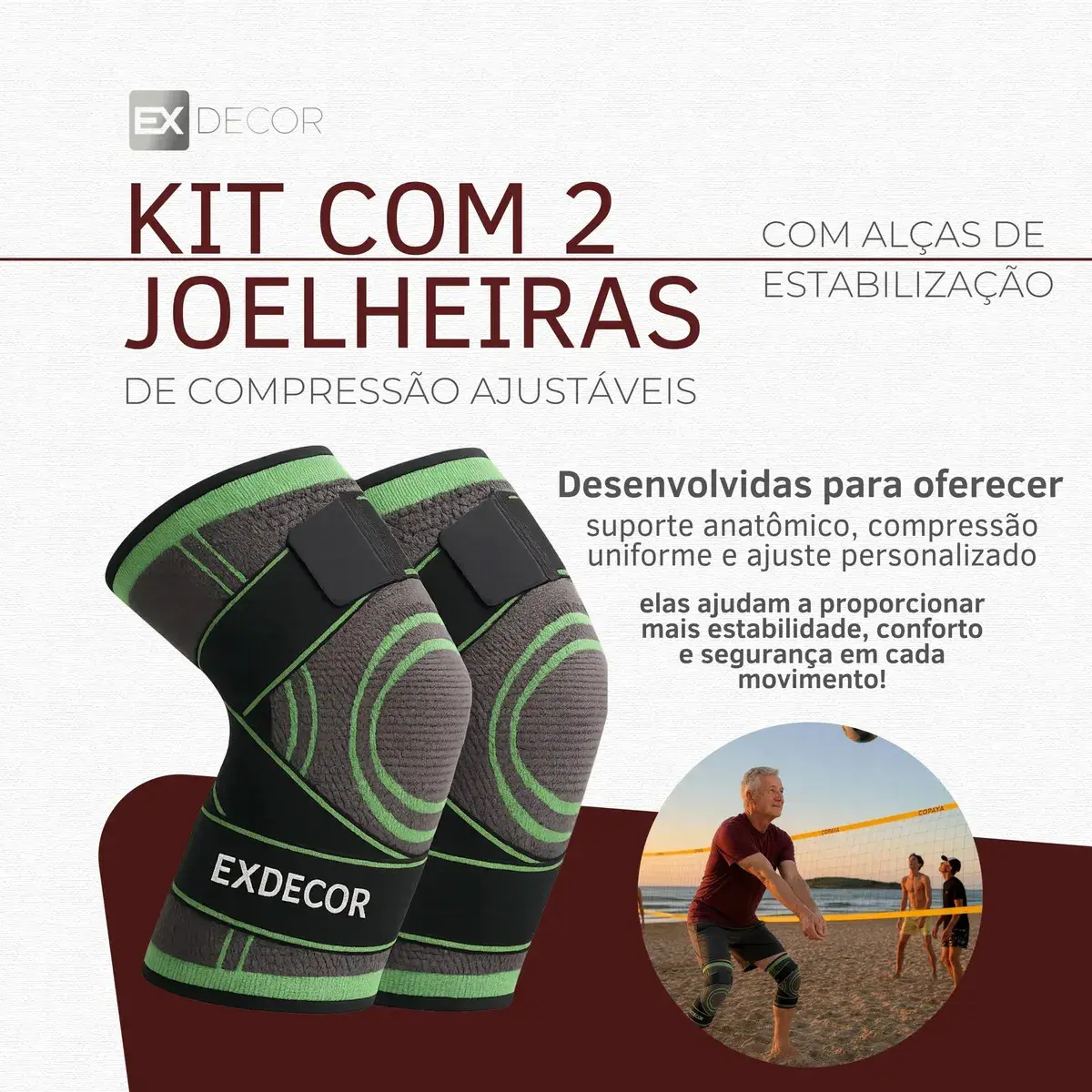 Par Joelheira Compressão Tensor Alívio Estabiliza Dores Joelho Lesão Ligamento Crossfit Ortopedica Meia Articulada Perna Marca Ex Decor thumbnail 3
