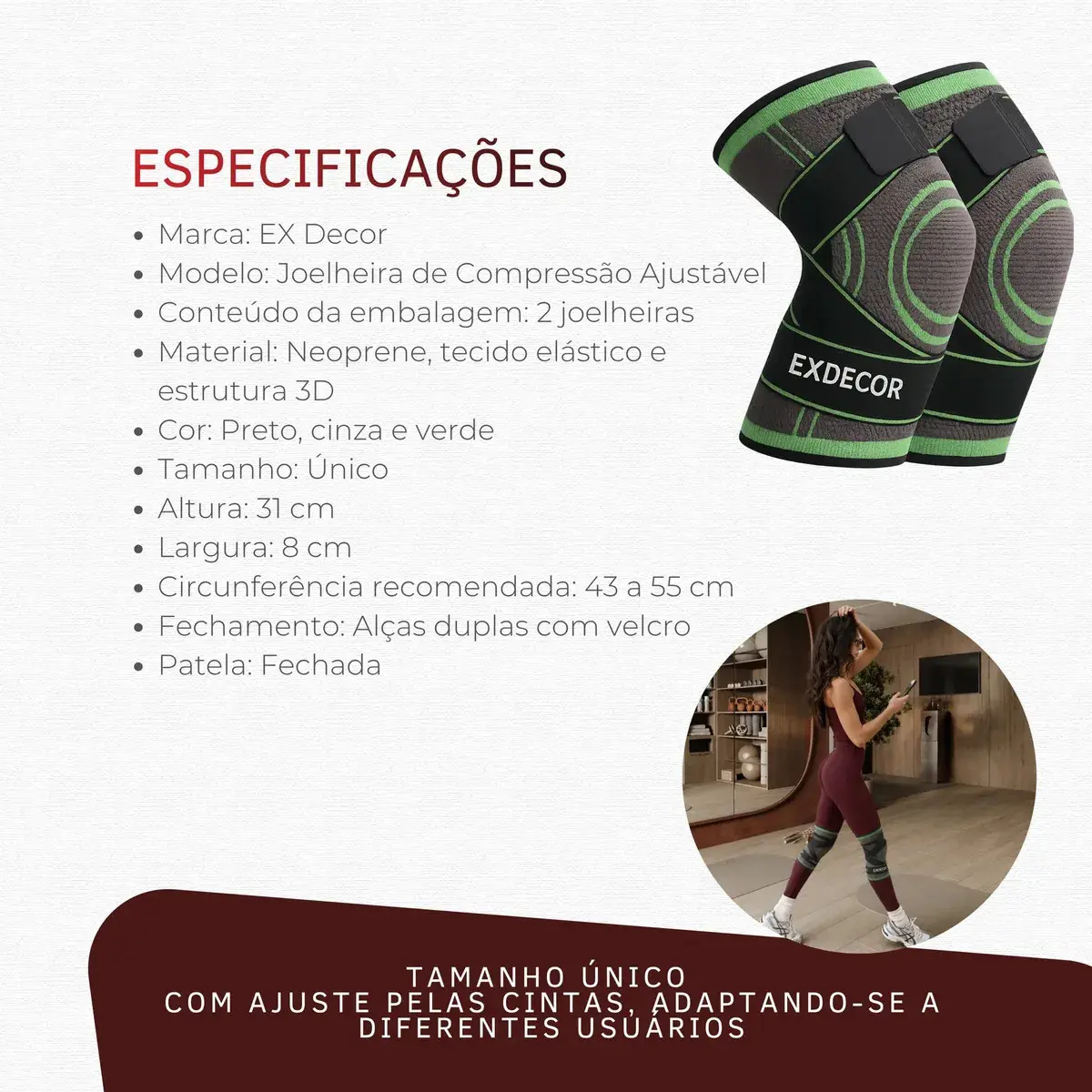 Par Joelheira Compressão Tensor Alívio Estabiliza Dores Joelho Lesão Ligamento Crossfit Ortopedica Meia Articulada Perna Marca Ex Decor thumbnail 8
