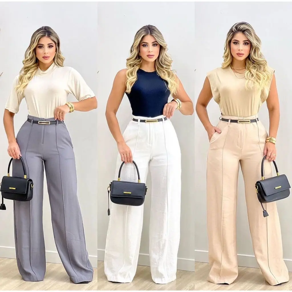 Calça Feminina Pantalona Wide Leg Duna com Botão | TAMANHO: P / M / G / GG - 1