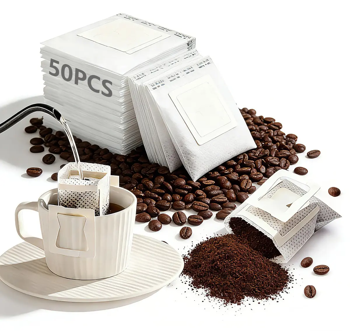 Conjunto 50 Filtros de Café Individual GODREAM, Coador Descartável 7,5x9cm, para Drip Coffee, Dose Única