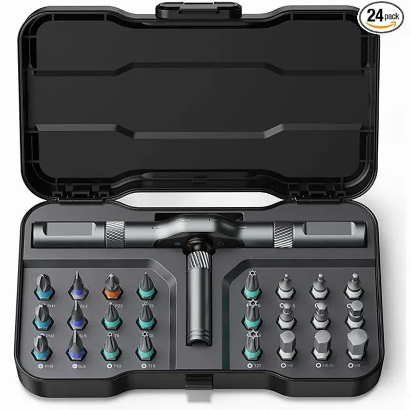 Conjunto de Chaves de Fenda Magnéticas 24 em 1, Kit de Chave de Catraca DIY, Ferramenta de Reparo de Precisão Portátil Multibits para Móveis, PC e Bicicletas