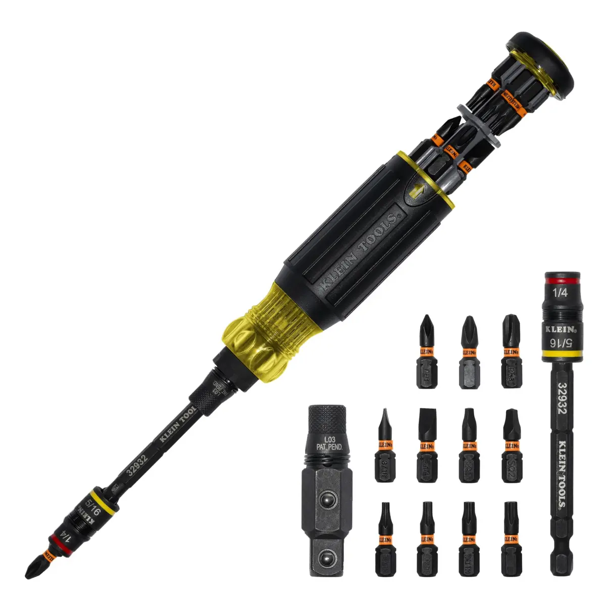Klein Tools 32516HD KNECT Chave de fenda/chave de fenda híbrida com classificação de impacto 16 em 1, soquete flip, 11 bits, 2 chaves de porca, adaptador quadrado de 9 mm (3/20.3 cm)