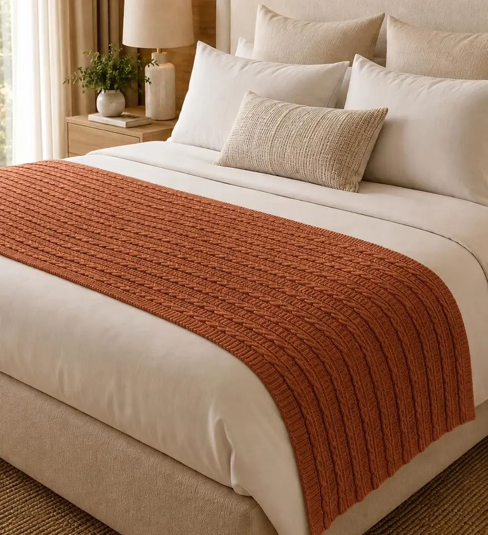 Costura Mágica Peseira Luxo para Cama Queen 230cm x 60cm em Tricot - Modelo Premium Bronze