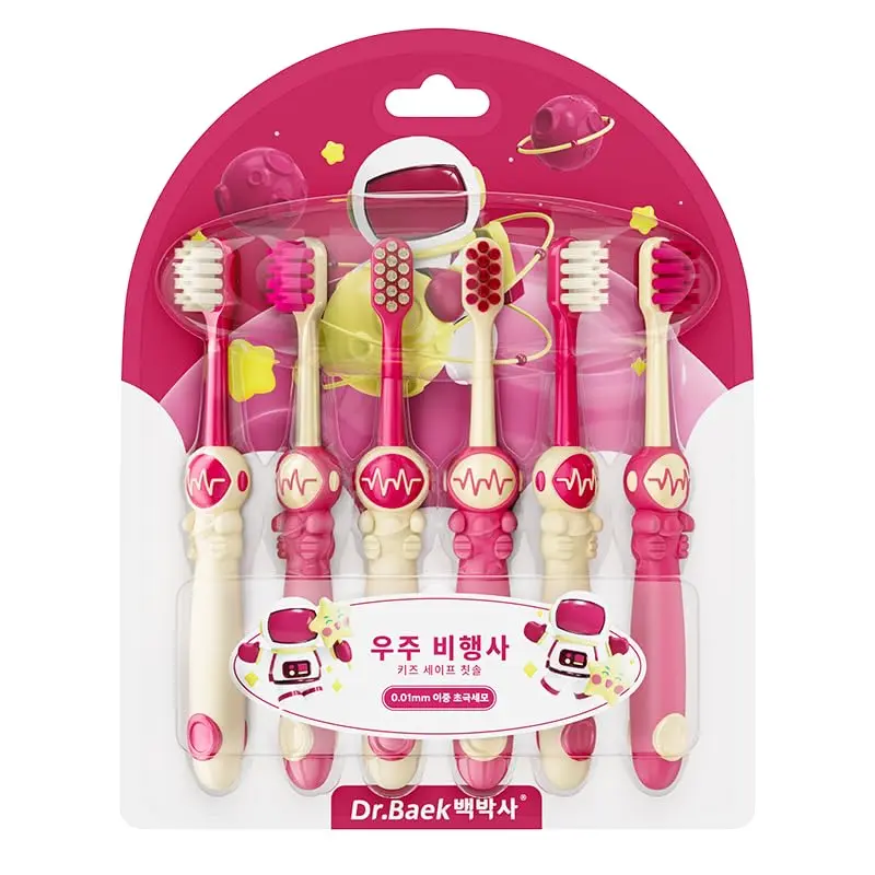 Dr.Baek Escova de Dente Infantil Macia, 6 Unidades, Cerdas Ultrafinas 0,01mm, Astronauta Desenho, Higiene Bucal para Crianças - 1