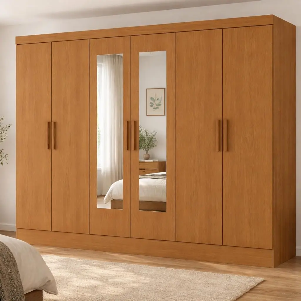 Guarda-Roupa Casal 100% MDF com Espelho 6 Portas 2 Gavetas Jatobá Yescasa Cinamomo Cinamomo
