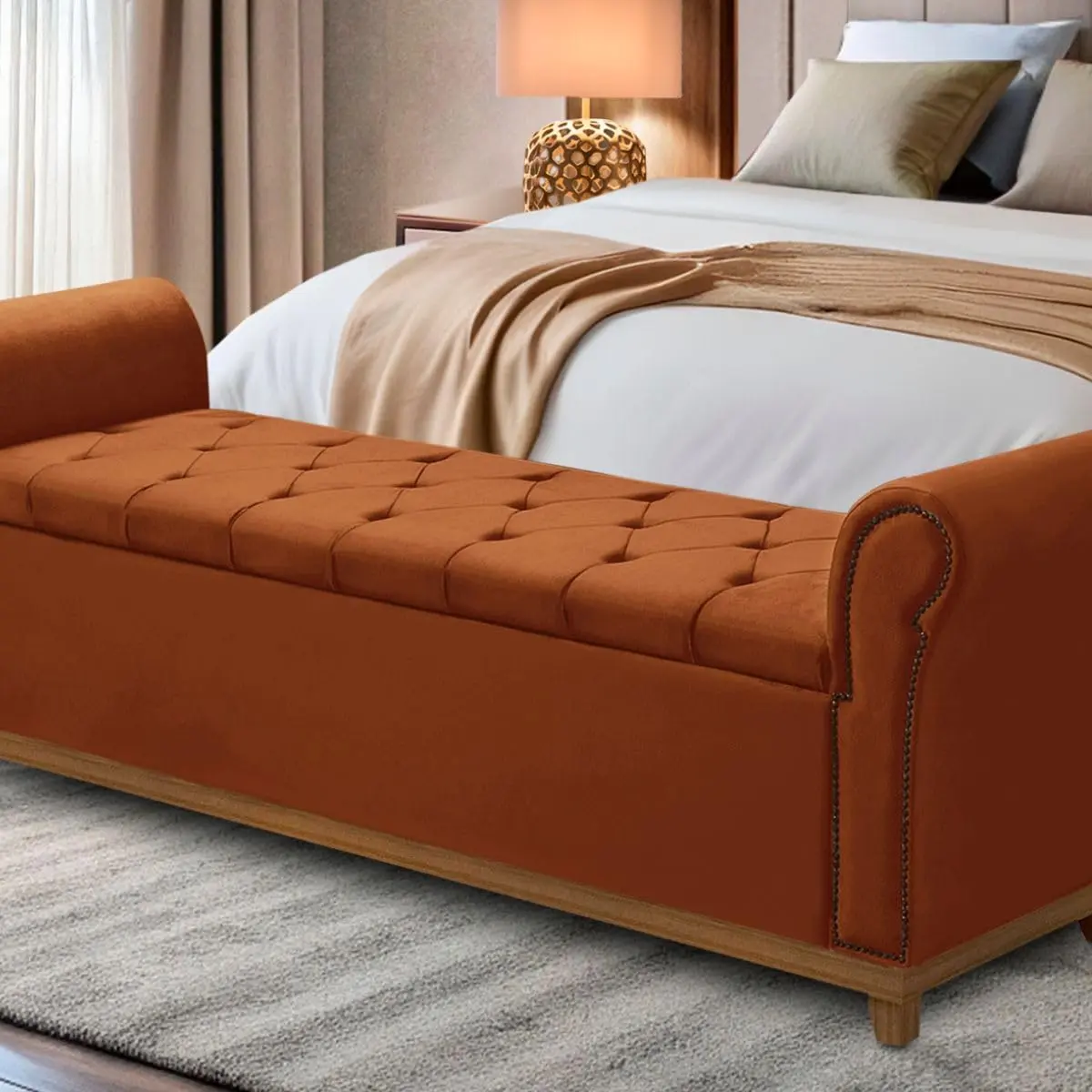 Baú Para Quarto Pé de Cama Box King Size Madeira Grécia (Terracota) - 1