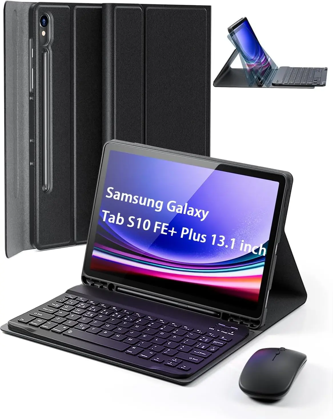 Capa Teclado para Samsung Galaxy Tab S10 Lite/ S10 FE/ S9 FE/ S9 10,9-11" | Capinha para S8/ S7 com [Teclado Bluetooth destacável] [Suporte de Lápis] e [Mouse Bluetooth] Preto