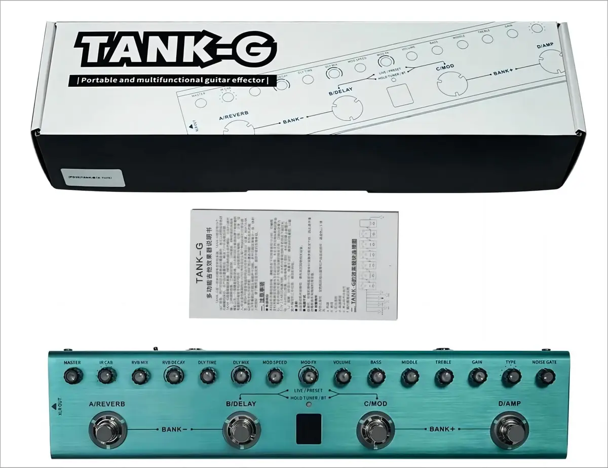 VEDO Brinquedos de instrumentos musicais Pedaleira Multi-Efeitos TANK-G Guitarra Elétrica com 36 Presets Editáveis, 9 Simulações de Amplificadores, 8 Slots IR CAB, Bateria de Longa Duração Bluetooth