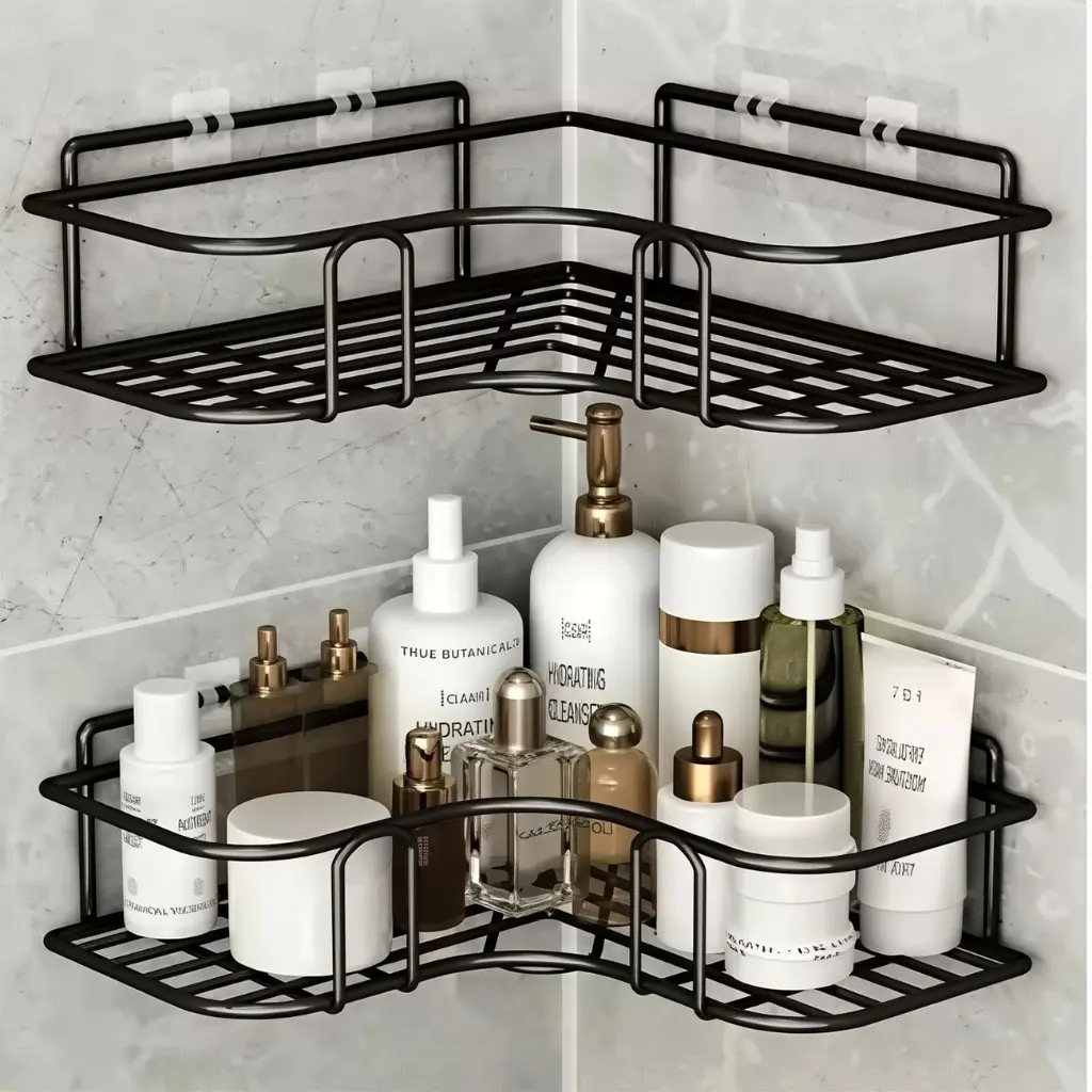 Suporte Organizador De Metal Rack De Parede Banheiro Cozinha Prateleiras Porta Shampoo - 1