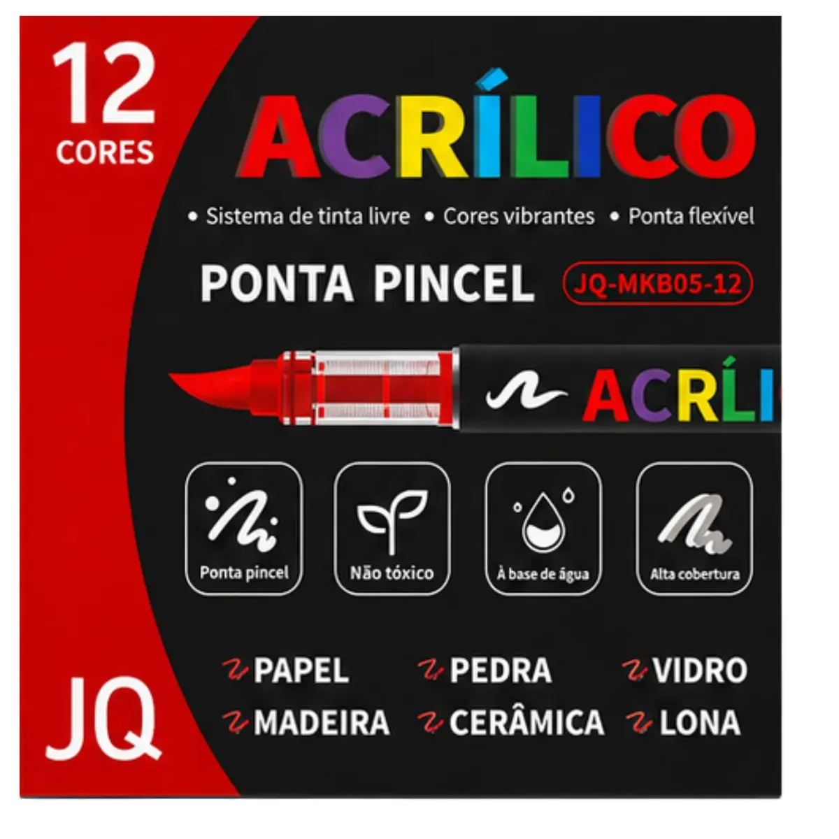 Kit 12 Marcadores Acrílico Multiuso Ponta Pincel para Artesanato e Pintura | Fluxo Contínuo de Tinta, Ponta Flexível Brush, Secagem Rápida, Múltiplas Superfícies, Cores Vibrantes e Pastéis