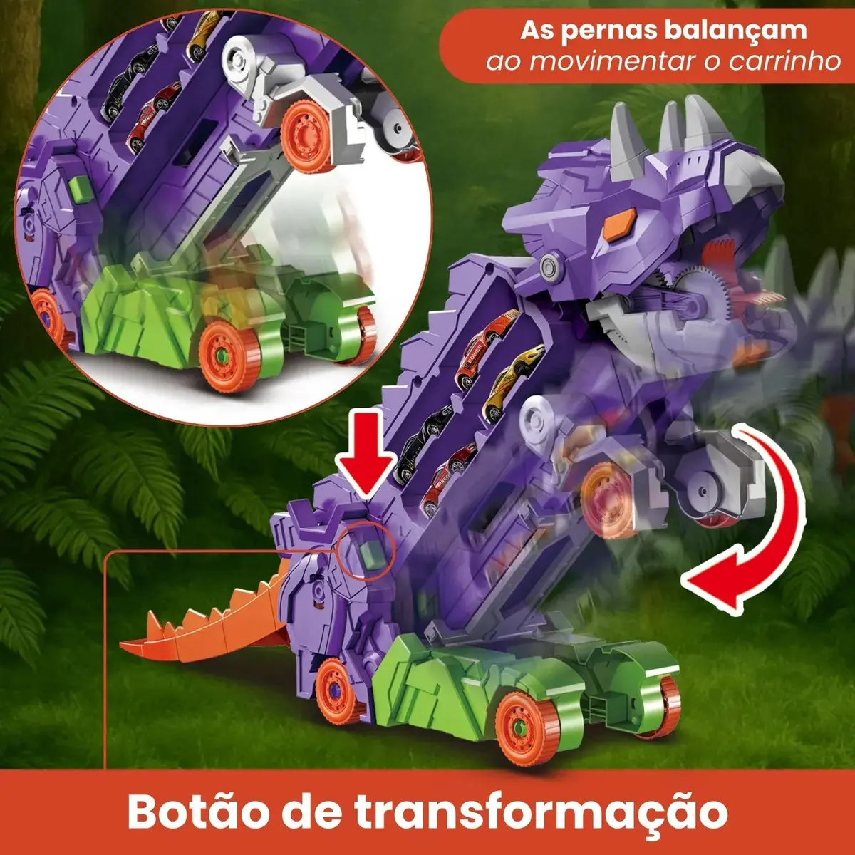 Caminhão Dinossauro Pista Com Carrinhos Maleta Transporte Cor Roxo thumbnail 3