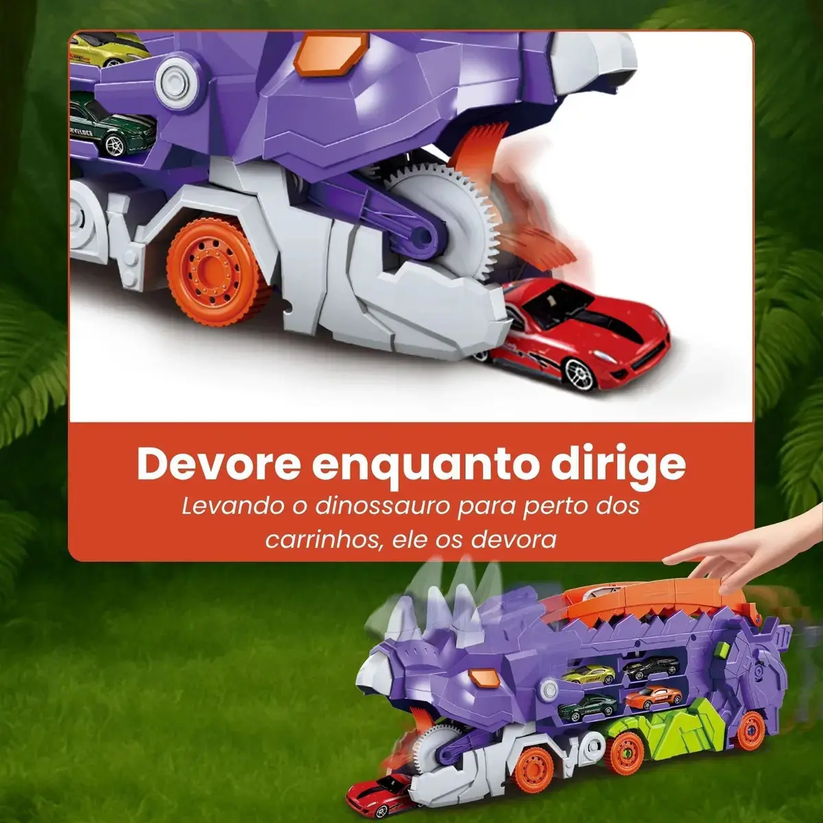 Caminhão Dinossauro Pista Com Carrinhos Maleta Transporte Cor Roxo thumbnail 5