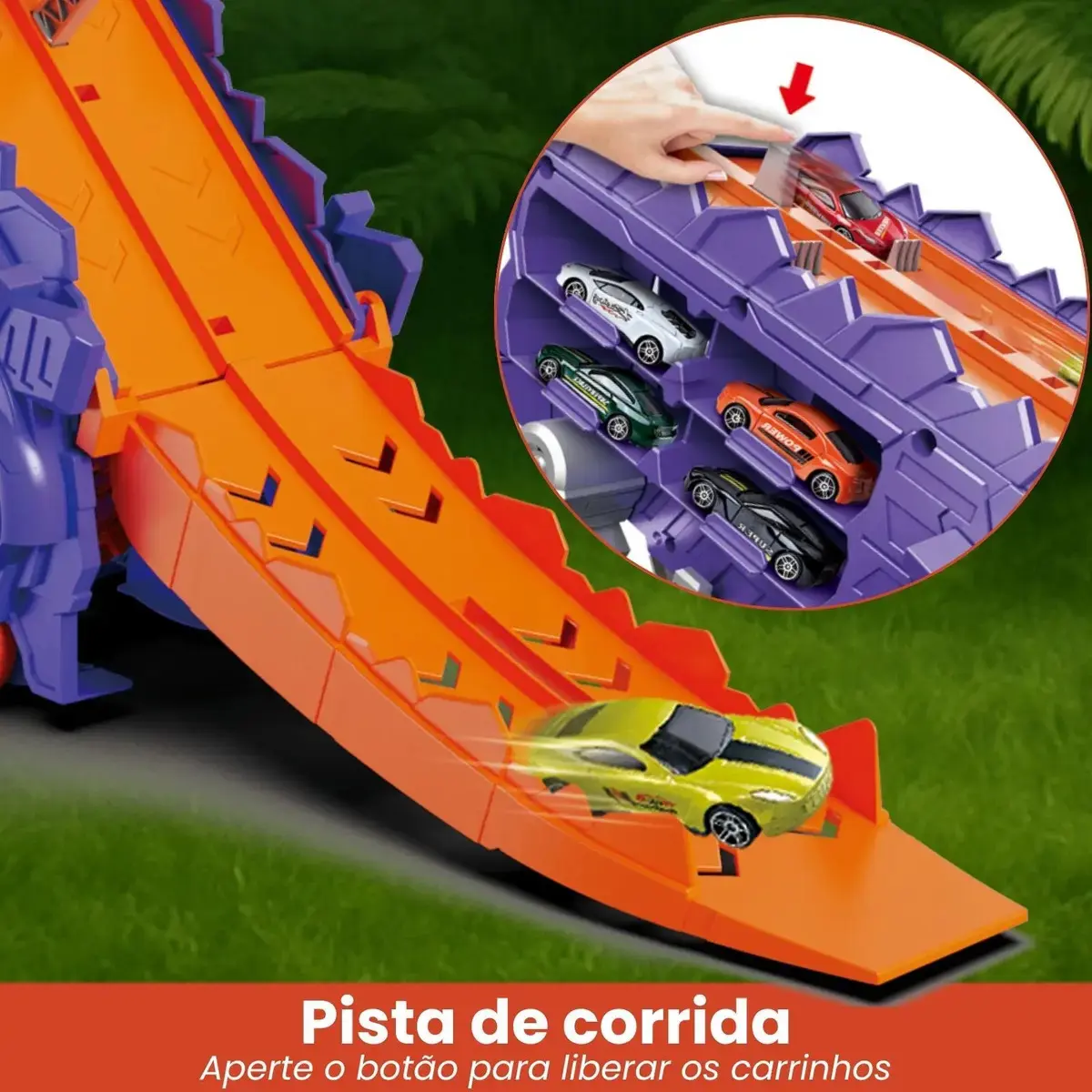 Caminhão Dinossauro Pista Com Carrinhos Maleta Transporte Cor Roxo thumbnail 6
