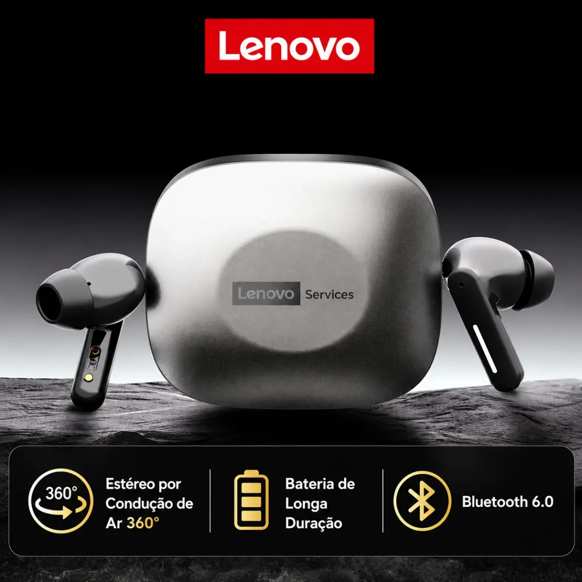 Fone de Ouvido Gamer Lenovo LE209 Sem Fio Bluetooth 6.0 Esportivo com Microfone AI, Cancelamento de Ruído e Resistente à Água para Negócios - 1