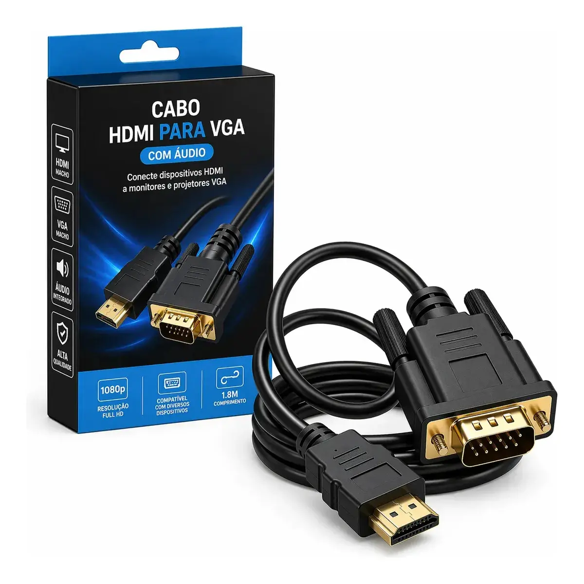 Cabo Conversor Hdmi Macho X Vga Macho 1.8 Metros Ezsias Armarinhos - 1