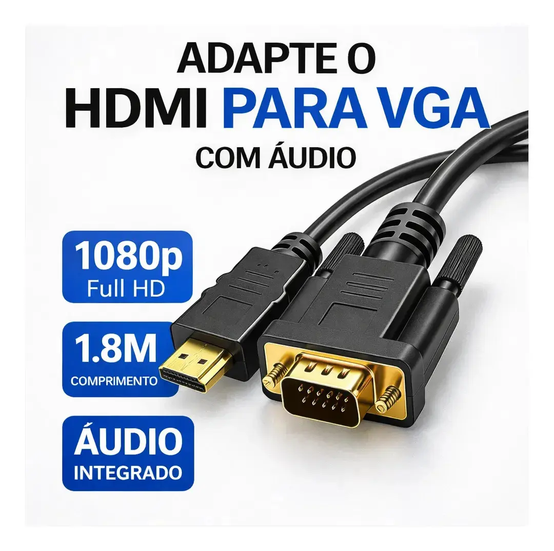 Cabo Conversor Hdmi Macho X Vga Macho 1.8 Metros Ezsias Armarinhos thumbnail 2