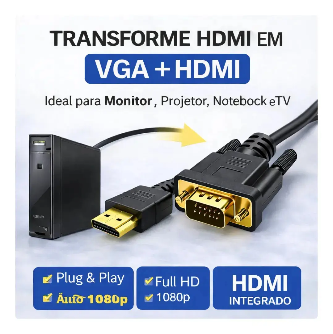 Cabo Conversor Hdmi Macho X Vga Macho 1.8 Metros Ezsias Armarinhos thumbnail 3