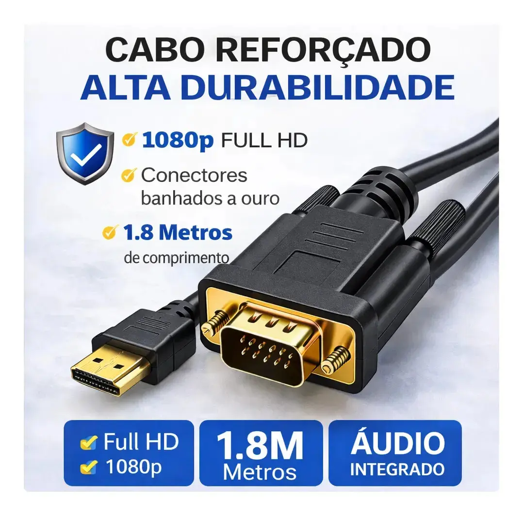 Cabo Conversor Hdmi Macho X Vga Macho 1.8 Metros Ezsias Armarinhos thumbnail 4