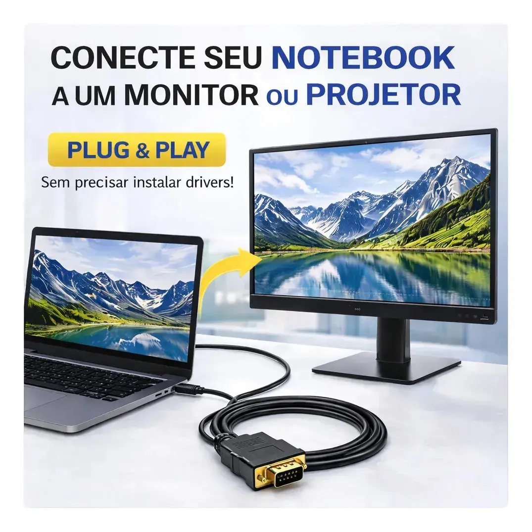 Cabo Conversor Hdmi Macho X Vga Macho 1.8 Metros Ezsias Armarinhos thumbnail 5