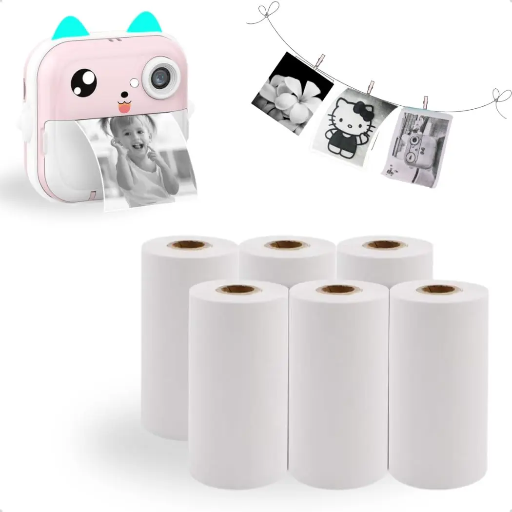 Papel Térmico para Câmera Instantânea Infantil, Kit com 10 Bobinas, Compatível com Mini Impressora 55x25mm 3 Metros cada Rolo