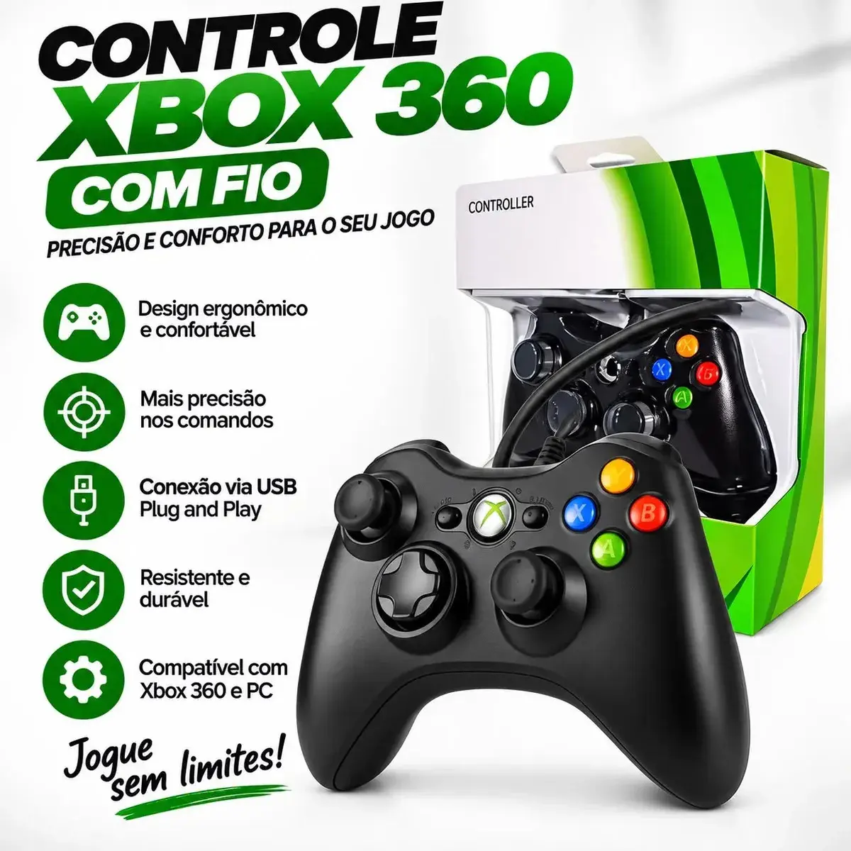 Controle Para Xbox 360 Com Fio Joystick Manete Gamepass Steam Tv Pc Android - Crowley - 1