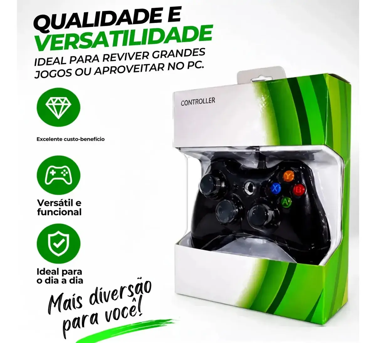 Controle Para Xbox 360 Com Fio Joystick Manete Gamepass Steam Tv Pc Android - Crowley thumbnail 5