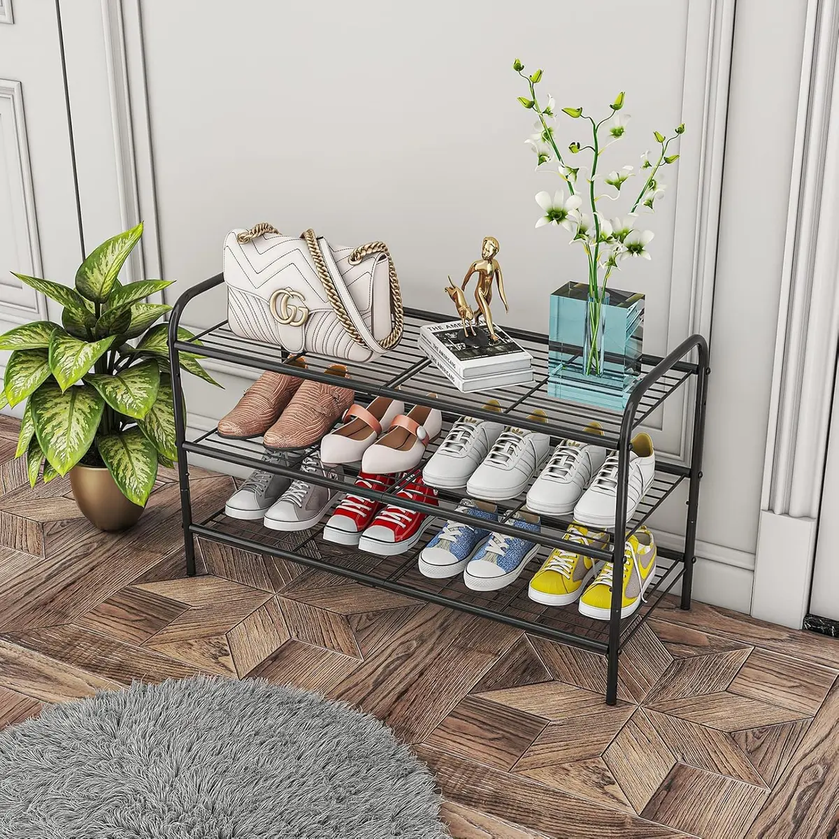 Sapateira Organizadora, Sapateira Hall de Entrada Simples, 3 Prateleiras para 12 Pares, Robusta e Durável, Ideal para Sala de Estar