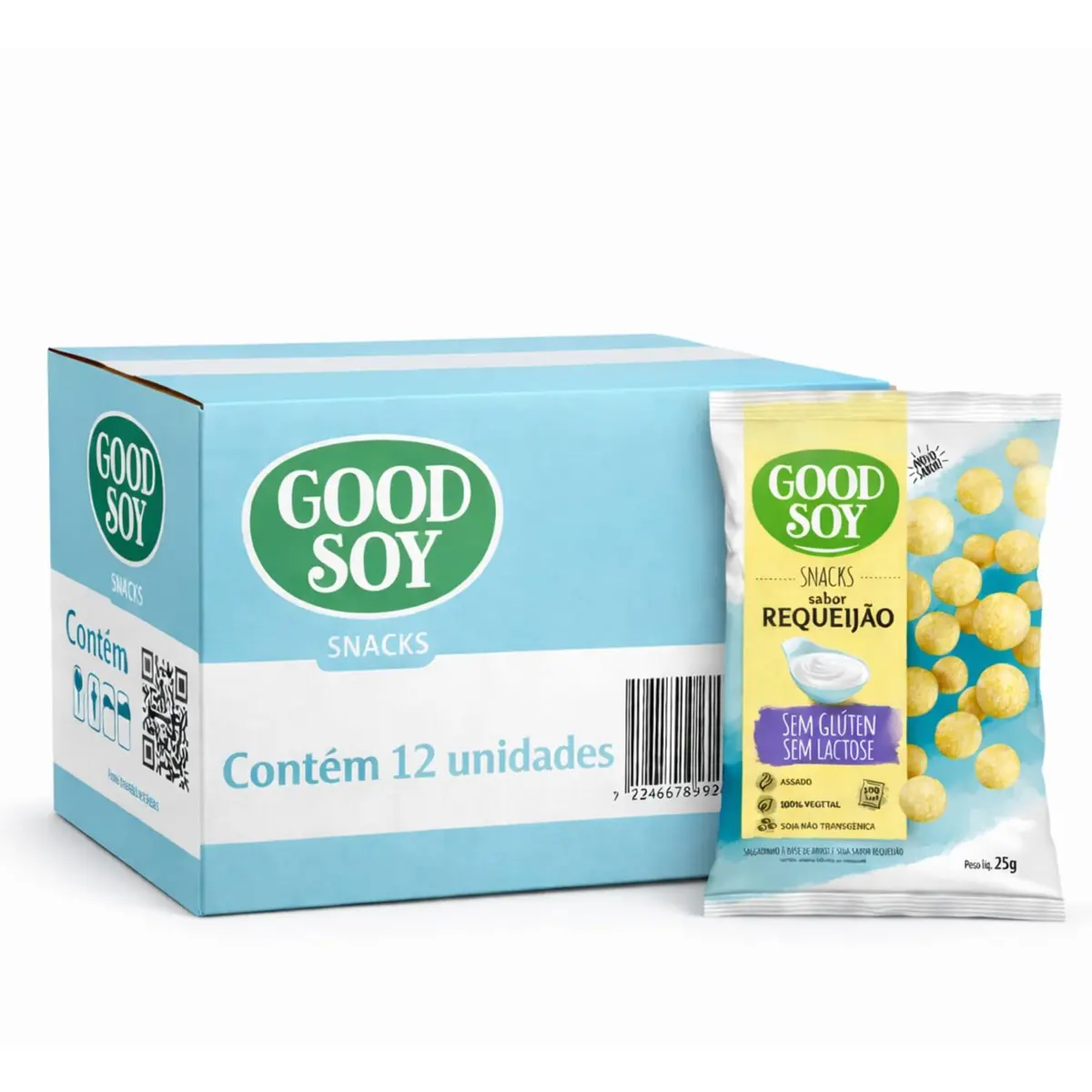 Kit Snacks de Soja GoodSoy Sem Glúten Sabor Requeijão 25g c/12 pacotes – Snack Crocante, Prático e Saboroso - 1
