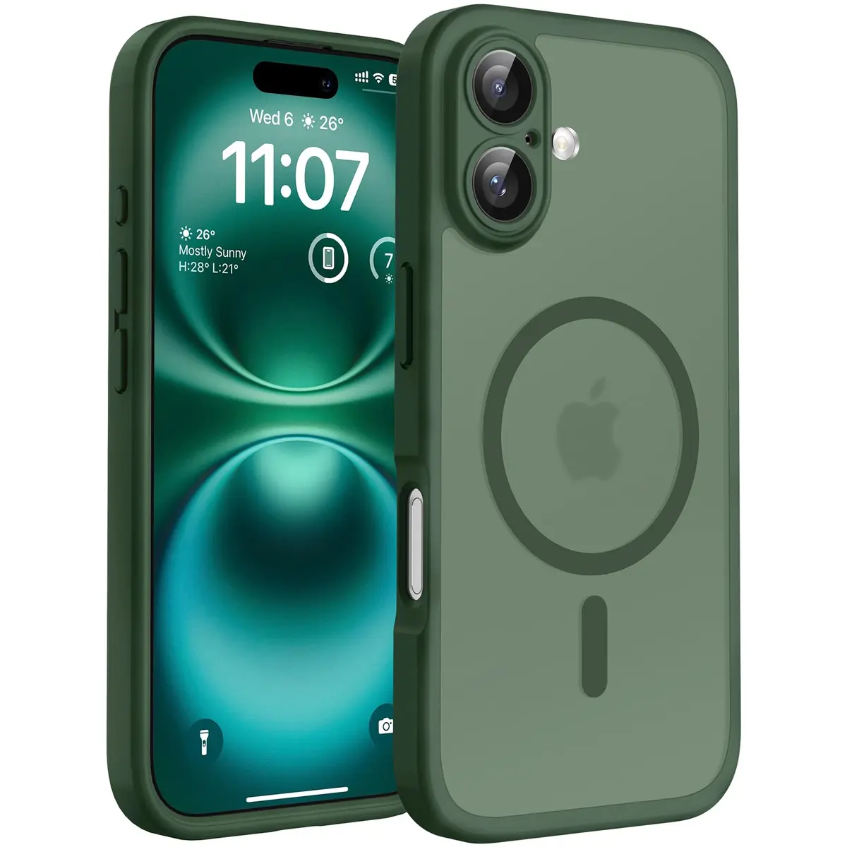 TOCOL Capa Capinha para iPhone 16 Case 6.1 Pol, Verde Alpine | Compatível com MagSafe, Tampa da Câmera, Proteção Total e Militar, Antichoque, Anti-impressões, Fosco Translúcido