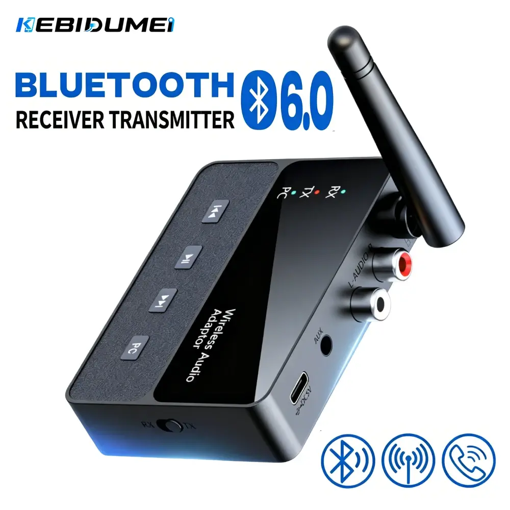 Transmissor e Receptor Bluetooth 6.0 KEBIDUMEI, Adaptador de Áudio Sem Fio Estéreo Auxiliar 3.5mm R/L para Amplificador de Som Automotivo - 1