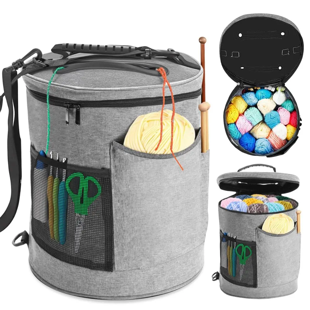 Cinza, Organizador de Saco de Bolsa de Tricô Durável, Sacos de Fios para Crochê Estojo de Suporte de Fio para Agulhas de Tricô, Bolsas E Totais de Crochê, 30 * 34 * 2cm - 1