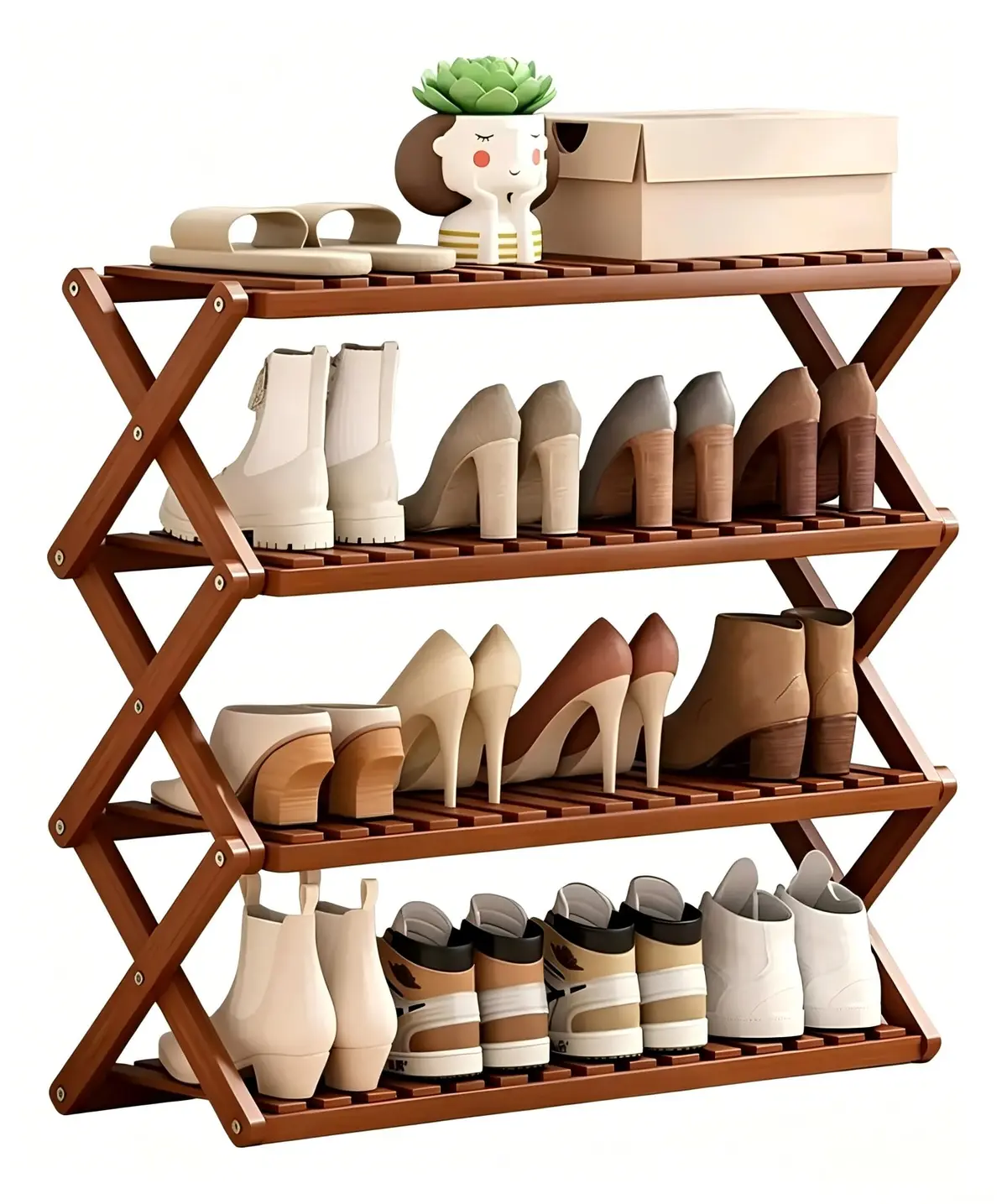 Sapateira Grande Madeira 4 Prateleiras Montagem Fácil 70cm,Sapateira Organizador Sapatos 70 x 25 x 68CM