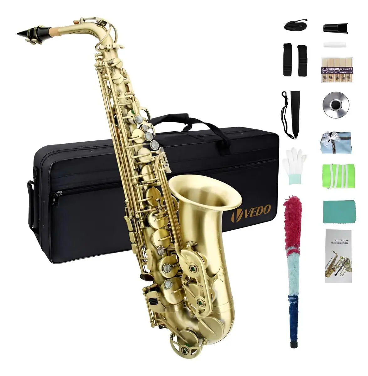 VEDO Saxofone alto em Mi, cobre, bronze antigo, laca, nível profissional, iniciantes e estudantes, laca dourada antiderrapante, chaves em madrepérola e conjunto completo de acessórios - 1