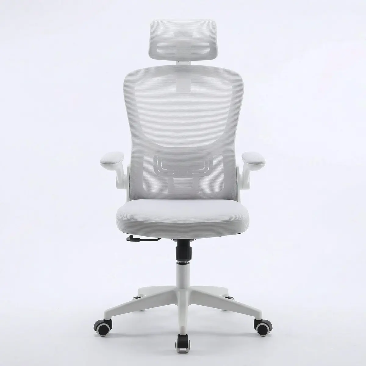 Cadeira Ergonômica Mesh com Apoio Lombar e de Cabeça Branca | Encosto Reclinável 120°, Base Giratória 360°, Braços Rebatíveis, Cadeira de Escritório Branca