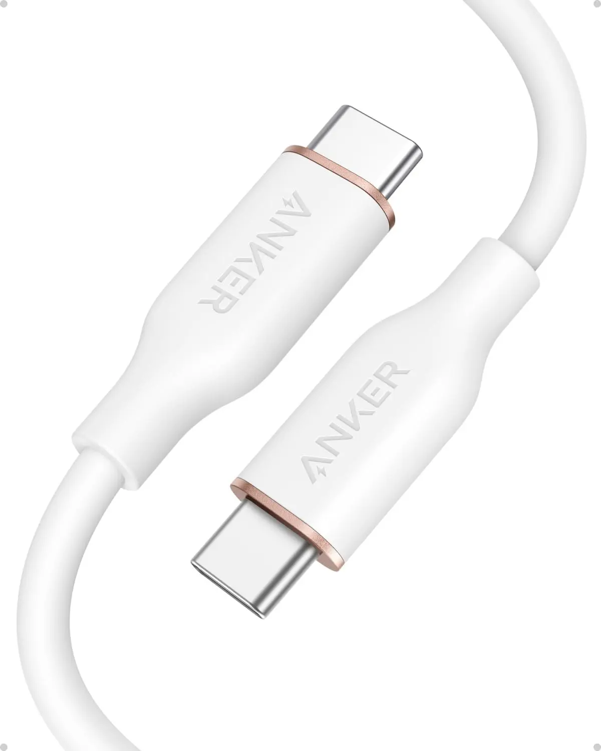 Anker PowerLine III Flow USB‑C para USB‑C, 240W Carregamento Rápido Turbo | Cabo de Silicone Antinó, para iPhone 18/17/16/15,Samsung,Xiaomi,Motorola,NoteBook,MacBook,iPad,Kindle,Tablet (0,9 m, Branco)