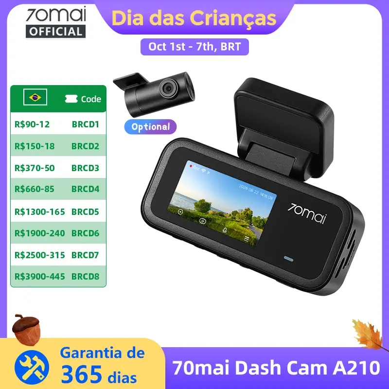 【Novo】Câmera Veicular 70mai A210 1080P HDR com Gravação Automática e Monitoramento de Estacionamento 24H 132 ° Supercapacitor FOV de Canal Duplo com GPS Integrado e Wi-Fi 6 - 1