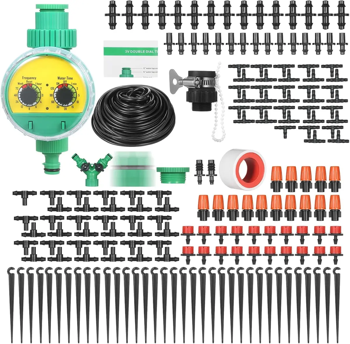 Kit Irrigação Jardim 40 Metro Regador Automático Planta Temporizador Gotejador Planta Equipamento Irrigação Automática Jardim Gramado Estufa Horta Vaso Planta Mangueira Conexões Flexíveis Universal