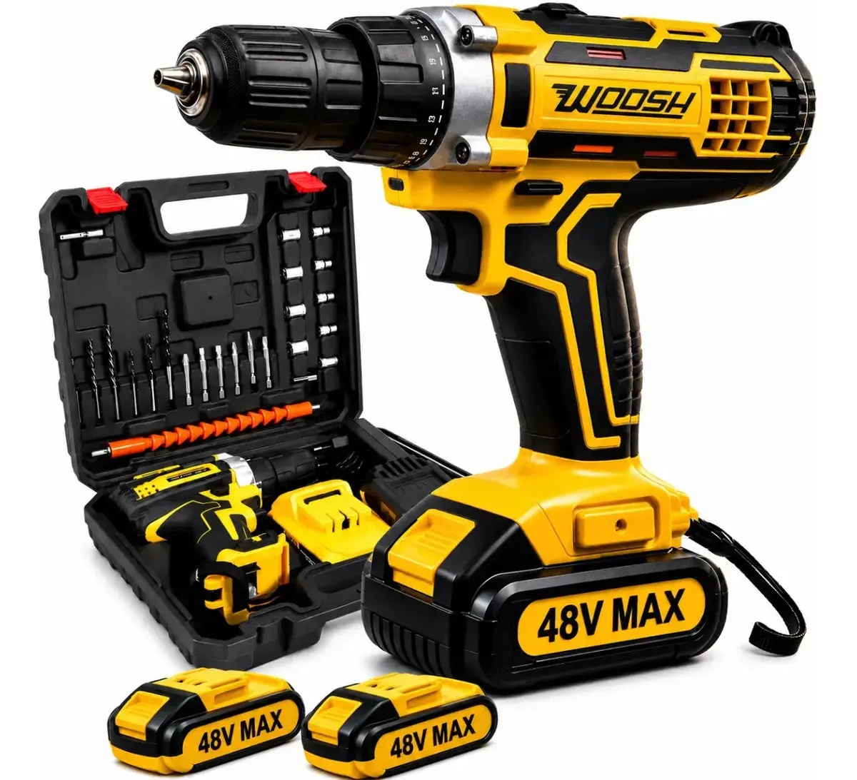 Parafusadeira Furadeira Impacto Sem Fio 2 Baterias Recarregável 48v Bivolt Velocidade Ajustavel Com Travas Mandril Resistente - 1