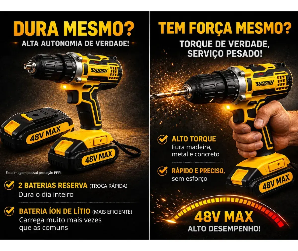 Parafusadeira Furadeira Impacto Sem Fio 2 Baterias Recarregável 48v Bivolt Velocidade Ajustavel Com Travas Mandril Resistente thumbnail 4