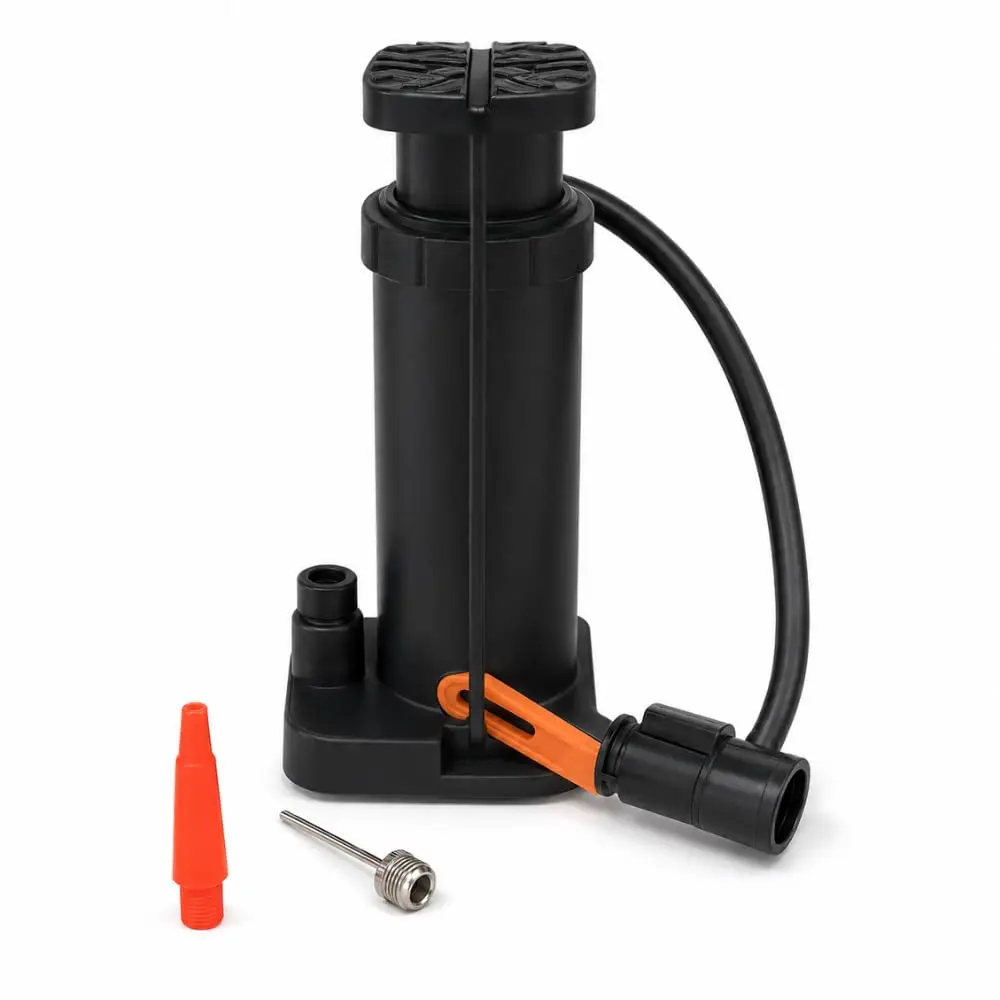 Bomba de Ar Manual com Pedal para Colchão Inflável, Piscina, Boias e Bolas | Estrutura em PP e Metal, Mangueira Flexível e Bicos Adaptadores