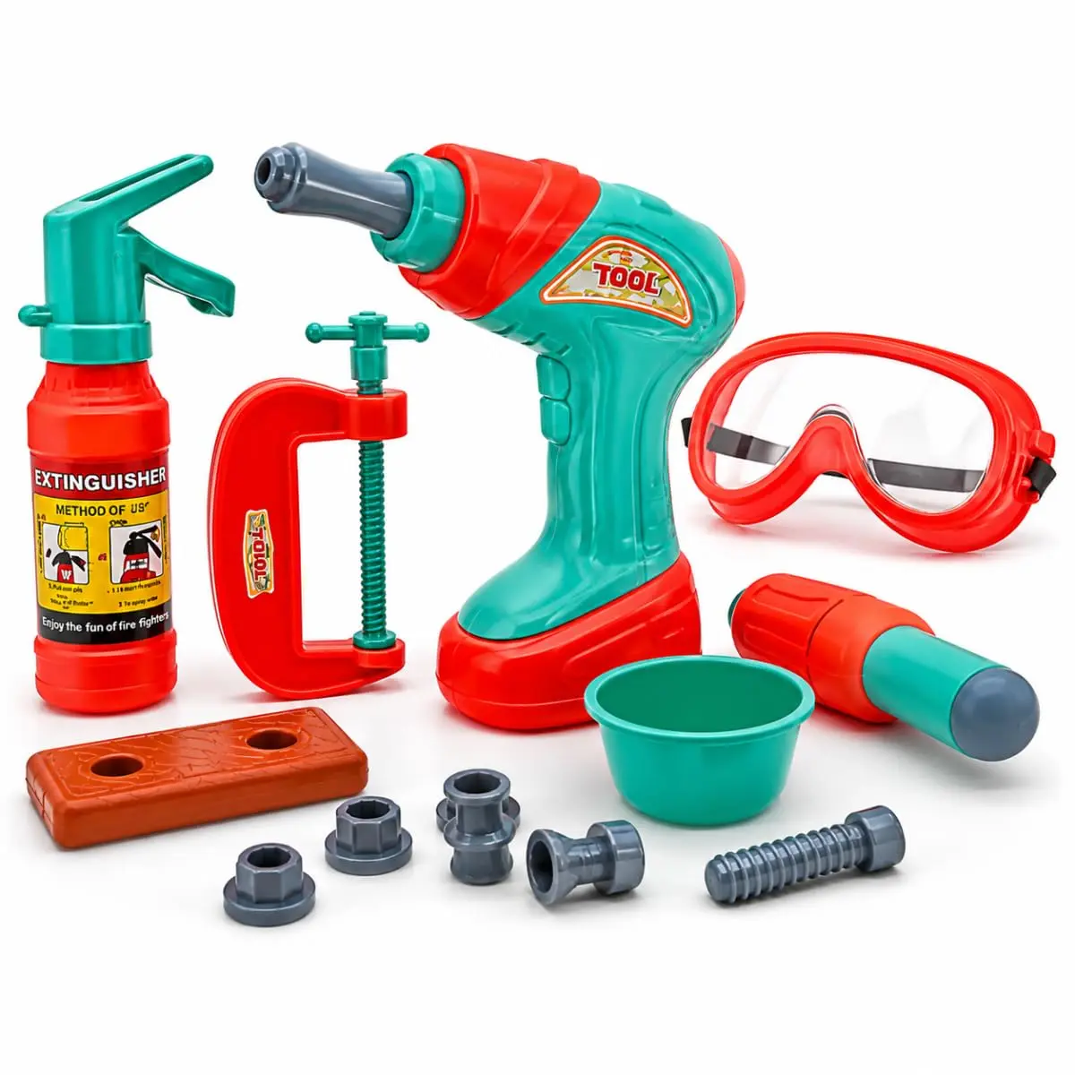 Kit de Ferramentas Infantil de Brinquedo para Meninos com Furadeira Extintor Alicate e Acessórios Construção Diversão Aprendizado Desenvolvimento Criativo